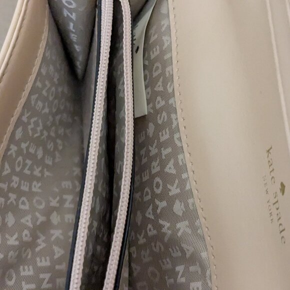 Kate Spade New York Leather Bow Wallet Wristlet Clutch Cream Retractable Strap - Picture 11 of 11